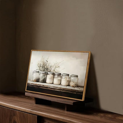 Floating Framed Kitchen Wall Art Vintage Mason Jar Wall Decor Rustic Farmhouse Culinary Still Life Canvas Prints Painting Botanical Herb Spice Poster Pictures for Dining Room Living Room 12x16 Inch