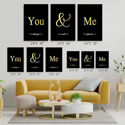 GUBIYU Black and Gold Bedroom Art Love Wall Decor - You and Me Word Canvas - Ideal Gift for Girls - Farmhouse Wall Art - 16"x24"