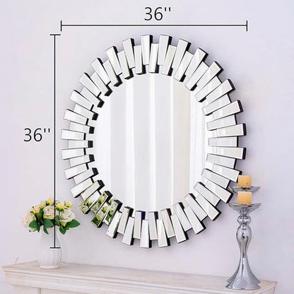 Chende Modern Decorative Round Mirror, 36'' x 36'' with Beveled Glass Frame, for Living Room, Entryway, Dining Room
