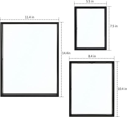 Golden State Art Black Floating Frame for One 14x11, Two 8x10, Four 5x7 Pictures, Clear Glass, Wall Decoration, 7 Pieces