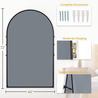 MELOMOIR 44"x72" Oversized Floor Mirror, Free Standing Leaning or Hanging, Suitable for Bedroom Living Room Home Gym Cloakroom, Thin Aluminum Frame, Tempered Glass, White