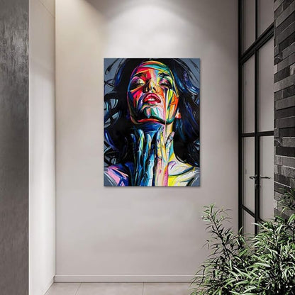 Yatsen Bridge Painted Woman Colorful Graffiti Posters Pictures Banksy Street Artwork Canvas Paintings Wall Art Decor for Living Room Kids Room Modern Home Decor Stretched and Framed(18”Wx 24”H)