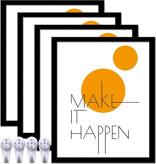 9x11 Picture Frame Set of 4, Black 9 x 11 Frame High Transparent Wall Gallery Poster Canvas Photo Frames for 9 by 11 inches