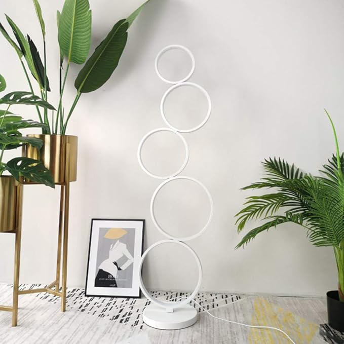 LAKIQ Modern Living Room LED Floor Lamps Plug-in Acrylic Stacked Rings Standing Lamps for Bedroom(White, Neutral Light)