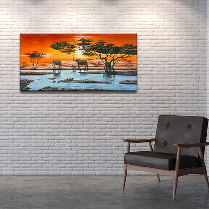 Wieco Art African Elephants Giclee Canvas Prints Wall Art Modern Extra Large African Landscape Animals Paintings Reproduction Pictures Artwork for Living Room Home Decorations