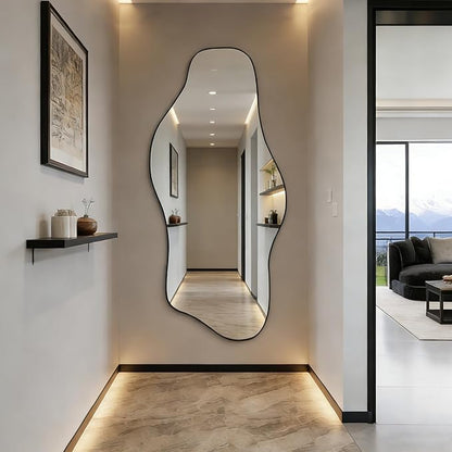 Large Irregular Mirror, 63"x30" Asymmetrical ﻿Tempered Glass Mirrors Full Length, Organic Frameless Wall Mirrors for Living Room Bedroom Entryway Hallway, Hangs Vertically or Horizontally
