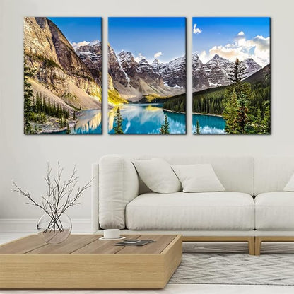 3 Pieces Colorado Framed Wall Art Snow Mountain and Lake National Park Natural Landscape Picture Modern Artwork Painting Print on Canvas for Living Room Home Decoration - 16"x24"x3 Panels