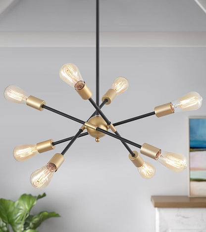 MEIXISUE 8 Lights Dining Room Light Fixtures Modern Sputnik Chandelier Black and Gold Mid Century Pendant Light for Kitchen Island Entryway Foyer Living Room UL Listed