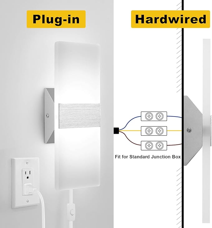GOODATE Plug in Wall Sconces with Stepless Adjustable 3000K-6500K Colors and 10%-100% Brightness, Sconces Wall Lighting with Remote Control 12W Acrylic LED Wall Lamp with 6FT Plug in Cord, 1 Pack