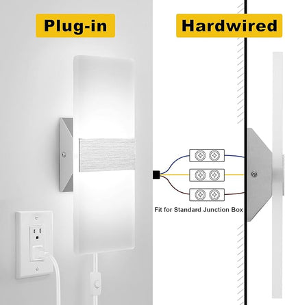 GOODATE Plug in Wall Sconces with Stepless Adjustable 3000K-6500K Colors and 10%-100% Brightness, Sconces Wall Lighting with Remote Control 12W Acrylic LED Wall Lamp with 6FT Plug in Cord, 1 Pack