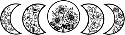 Sanwarm 5 Pieces Metal Wall Decor, Floral Moon Celestial Metal Wall Art Sunflower Witchy Black Hanging Decoration for Home Bathroom Living Room Bedroom Garden Office Housewarming Gifts