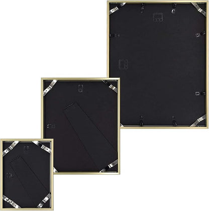 Golden State Art, Aluminum Gallery Wall Frame Set of 7 - Includes One 11x14, Two 8x10, and Four 5x7 - Metal Frames with Mat & Real Glass Cover for Elegant Home or Office Decor (Style 2, Gold)