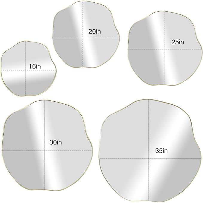 POZINO Irregular Wall Mirror, 35" Large Asymmetrical Mirrors, Gold Scalloped Rounded Mirror, Modern Frameless Abstract Circle Mirrors for Living Room Bedroom Bathroom Entryway Hallway Fireplace