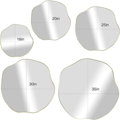 POZINO Irregular Wall Mirror, 35" Large Asymmetrical Mirrors, Gold Scalloped Rounded Mirror, Modern Frameless Abstract Circle Mirrors for Living Room Bedroom Bathroom Entryway Hallway Fireplace
