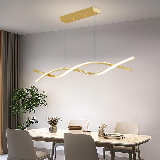 Modern Gold Ceiling Pendant Light, 57IN Chandelier with Remote Control 3000k-6500K Adjustable Color Temperature,Aluminum Island Lighting Lamp for Dining Room, Living Room, Island