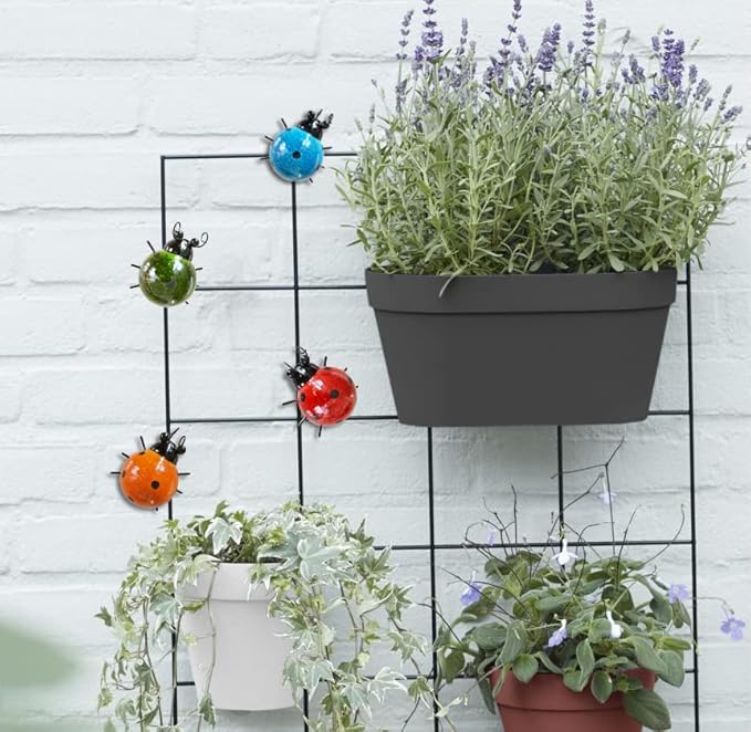 Metal Garden Wall Art Decorative Set of 4 Cute Ladybugs Outdoor Wall Sculptures