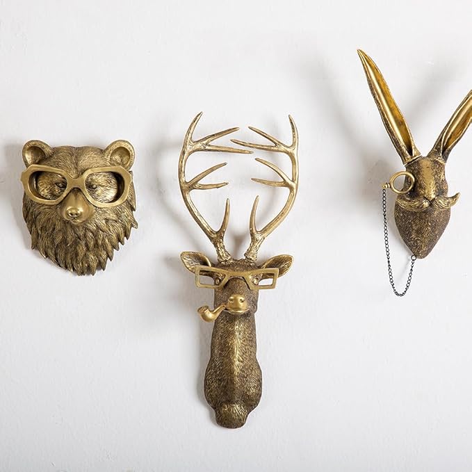 Animal Heads Wall Decor, Deer Head Wall Mount, Resin Animal Sculptures Head Wall Hanging Decoration for Family Living Room Bedroom Bathroom Kitchen Gift (Deer)
