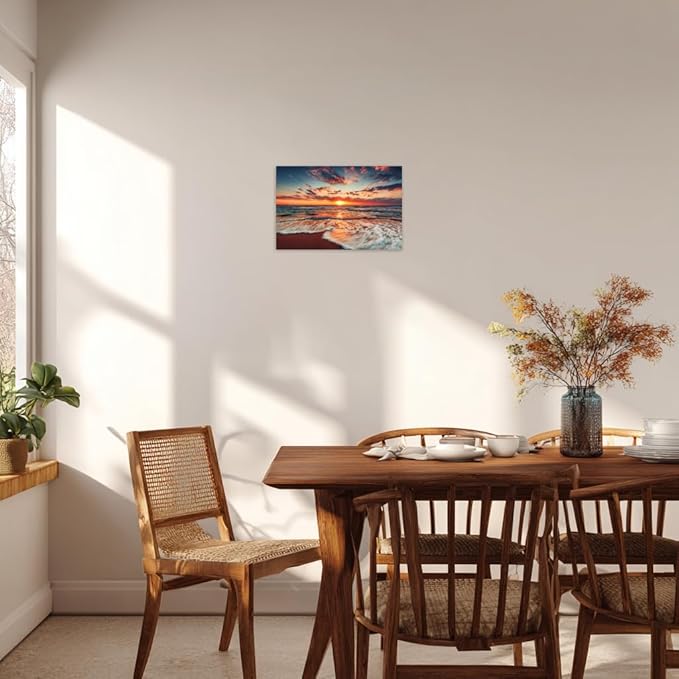 TutuBeer 1 Panel Picture of the Beach Ocean Pictures Blue Sea Beach at Sunrise Art Print on Canvas Sea Wall Decor Ocean Wall Art Seascape Canvas Stretched and Framed 24" x 36"