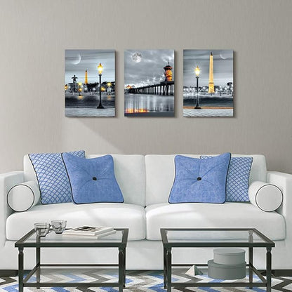 MHARTK66 Family Bedroom Wall Decor Canvas Wall Art for Living Room Modern Wall Decorations for Bathroom Night View Paintings Kitchen Canvas Art Hang Pictures Artwork Home Decoration 3 Pieces