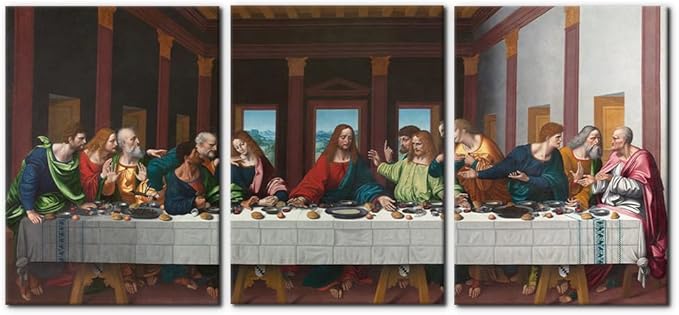 The Last Supper Painting Prints on Canvas Last Supper Wall Art Decor for Living Room Modern 3 Panels Jesus Pictures Posters Giclee Gallery Wrap Artwork Stretched Framed Ready to Hang - 20"x28"x3