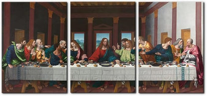 The Last Supper Painting Prints on Canvas Last Supper Wall Art Decor for Living Room Modern 3 Panels Jesus Pictures Posters Giclee Gallery Wrap Artwork Stretched Framed Ready to Hang - 20"x28"x3
