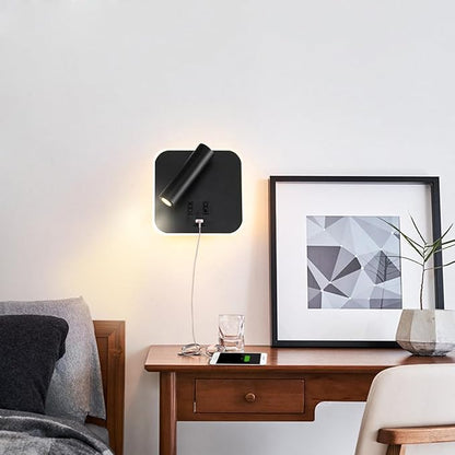 USB Charging Port Wall Wash Light Black Bed LED with Interior Wall Adjustable Spotlight Reading lamp Wall lamp Bedroom Indoor Bedside Lamp 3000K (3W + 10W)