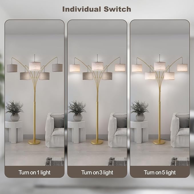 Gold Floor Lamps for Living Room, 4000LM Super Bright Arc Floor Lamp with Remote Control, Large Tall Floor Lamps with Stepless Dimmable, 80" Mid Century Tree Floor Lamp for Bedroom, Office