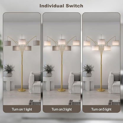 Gold Floor Lamps for Living Room, 4000LM Super Bright Arc Floor Lamp with Remote Control, Large Tall Floor Lamps with Stepless Dimmable, 80" Mid Century Tree Floor Lamp for Bedroom, Office