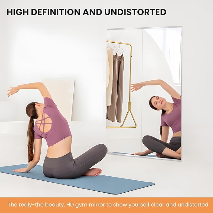 pertetey Home Gym Mirror, 63X28 Inch(1Pack) Large Frameless Tempered Glass Full Body Wall Mounted Mirror for Gym, Yoga, Exercise, Dance Studio