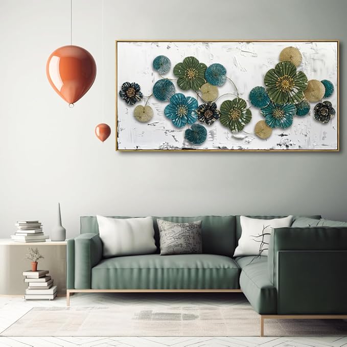 Wall Art Floral Wall Decor Modern Botanical Artwork Green and Blue Canvas Painting for Bedroom Living Room Dining Room Home Office Decor 24"x48" with Framed
