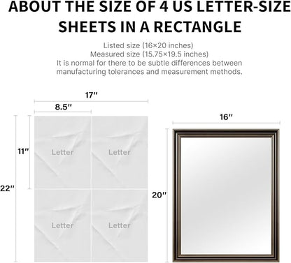 Retro Copper Effect Framed Wall Mirror, 16x20 Rectangle Mirror, Anti-desilvering Tempered Glass, Sustainable& Sturdy Frame, Farmhouse Mirror, Anti-Rust, 3min Fast Setup for Bathroom Living Room