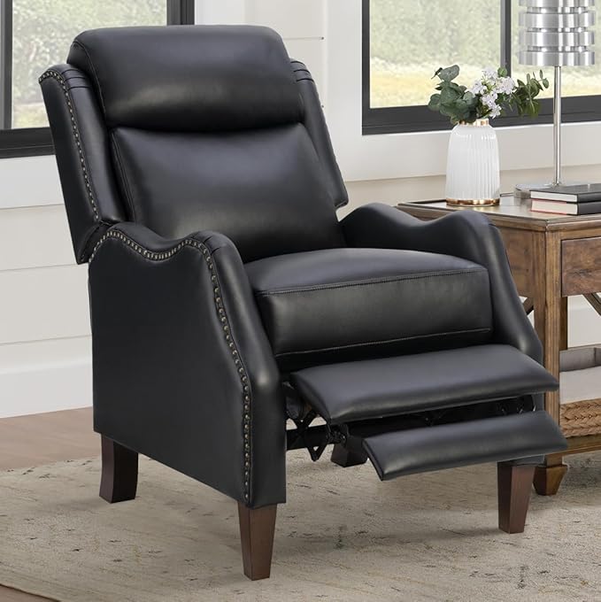 KISLOT Leather Pushback Recliner Faux Armchair with Rivet Decoration Single Sofa Accent Chair for Living Room Bedroom