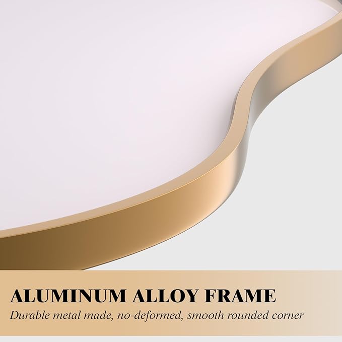 WEER Irregular Wall Mirror, 24x36 inch Gold Asymmetrical Wall Mounted Mirrors Decorative, Abstract Wavy Aluminum Alloy Frame for Bathroom, Bedroom, Living Room, Entryway
