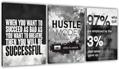 Motivational Painting Wall Art 3 Pieces Canvas Print Success Wall Art for Home Office Living Room Leader Canvas Quotes Inspirational Positive Poster Framed Motivation Artwork [72''Wx 36''H]