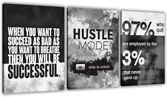 Motivational Painting Wall Art 3 Pieces Canvas Print Success Wall Art for Home Office Living Room Leader Canvas Quotes Inspirational Positive Poster Framed Motivation Artwork [60''Wx 28''H]