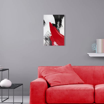 YPY Red Abstract Canvas Wall Art: Modern Minimalist Black and White Picture Painting Print Poster for Living Room Bedroom Bathroom Office Home Wall Decor 11.81" x 17.32"
