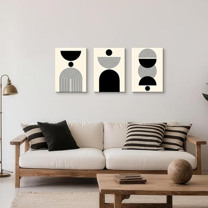 WENGTIAO 3Pcs Boho Abstract Canvas Wall Art,Neutral Minimalist Geometric Line Wall Painting Mid Century Beige Black Art Modern Prints Bohemian Home Decor for Bedroom Living Room Hallway Office 16"X24"x3