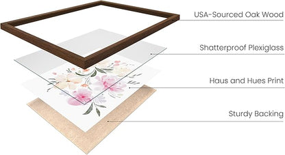 HAUS AND HUES Botanical Prints - Set of 4 Floral Wall Decor, Botanical Flower Pictures (Walnut Frame, 11x14)