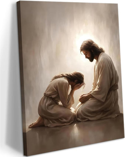 Jesus and Woman Canvas Wall Art Christian Repentance and Forgiveness Painting picture Wall Decor religion Bible Stories Poster Print Artwork for Church LDS bedroom Living Home Decor 8x10 in Canvas