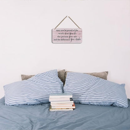 Inspirational Signs Wall Decor, Motivational Positive Vibes Wooden Wall Art, Rustic Decorative Sign Hanging Plaque for Home Farmhouse Office, May You Be Proud of the Work You Do