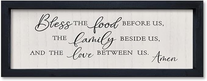 comurdyo Modern Religious Holy Dining Room Bless the Food Before Us Prayer Sign Wall Decor 16"×6" Framed Wood for Small Rustic Minimalist Christian Catholic Kitchen Wall Art Hanging (Black)