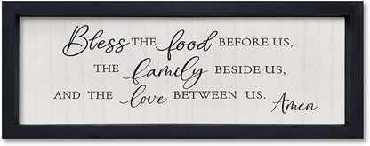 comurdyo Modern Religious Holy Dining Room Bless the Food Before Us Prayer Sign Wall Decor 16"×6" Framed Wood for Small Rustic Minimalist Christian Catholic Kitchen Wall Art Hanging (Black)