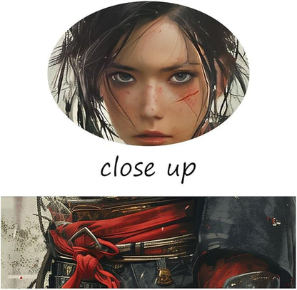 Japanese Female Samurai Wall Art Woman Fight Painting Canvas Prints Warrior Figure Pictures Bushido Posters Japanese Culture Theme Artwork for Bedroom Living Room Decor (18''W x 24''H)