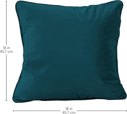 FDP 18" x 18" Velvet Square Pillow Set with Piping; Decorative Throw Pillow for Home Décor in Living Room, Bedroom or Lounge (2-Pack) - Peacock, 15158-345