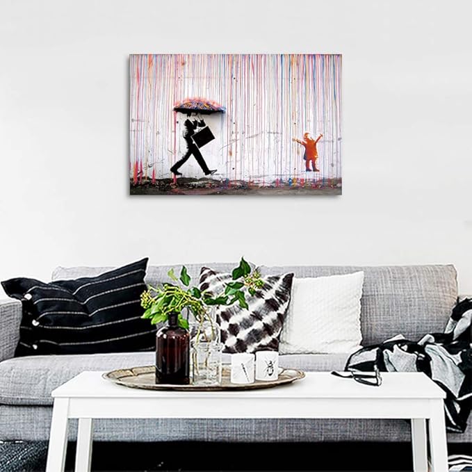 Yatsen Bridge Banksy Pop Street Graffiti Wall Art, Colorful Rain Posters And Prints, Abstract Color Graffiti Art Canvas Paintings On the Wall Art Picture Home Decor - 16x12 inch