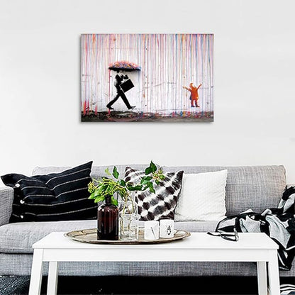 Yatsen Bridge Banksy Pop Street Graffiti Wall Art, Colorful Rain Posters And Prints, Abstract Color Graffiti Art Canvas Paintings On the Wall Art Picture Home Decor - 16x12 inch