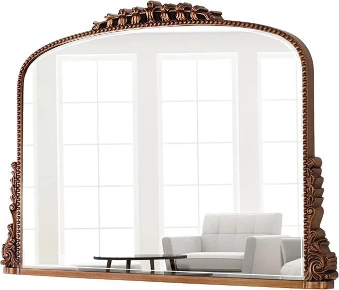 SHYFOY 36" X 23" Antique Mirrors for Wall Decor Baroque Scalloped Top, Vintage Wall Mirror Gold Decorative Mirrors for Living Room Entryway Bathroom Or Powder Room