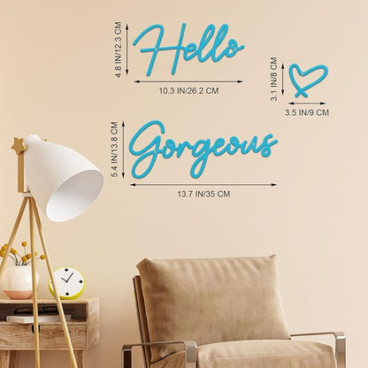 Hello Gorgeous Metal Wall Art Decor Black Modern Hello Gorgeous Signs Farmhouse Metal Wall Art Hanging Decoration for Home Bathroom Living Room Bedroom Office Hotel Wall Decoration (Blue)