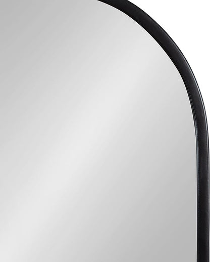 Kate and Laurel Estero Modern Metal Oval Mirror with Rounded Shelf; 11 x 25; Black; Decorative Contemporary Capsule Shelf Mirror for Storage and Display