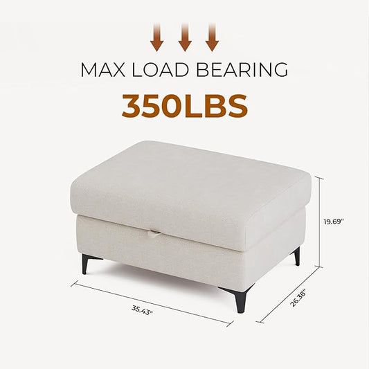 Upvilla 35" Large Storage Ottoman for Living Room, 7.8" Deep Seat Rectangular Ottoman Foot Rest for Couch, Chenille Storage Footstool Load 350 lb （Beige）